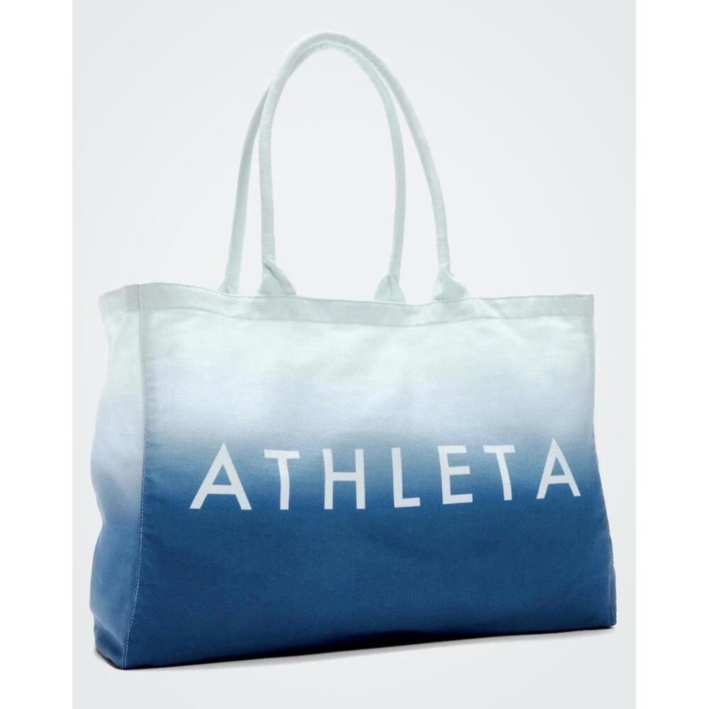 2024 Athleta Canvas Gym Bag Beach Shopping Tote Blue White Ombre XLarge Unused
